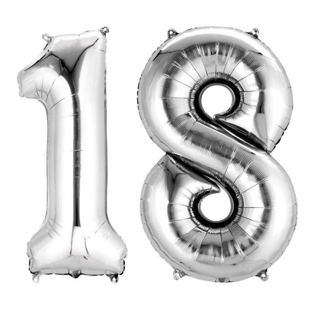 18-as Ezüst Szám Fólia Lufi, 18. szülinapra