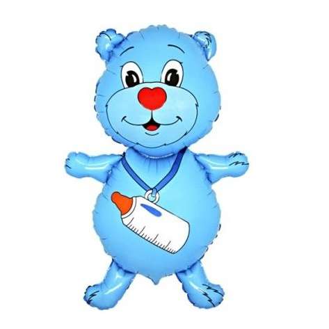 Fólia lufi - Kék maci üveggel, babaköszöntő bulira