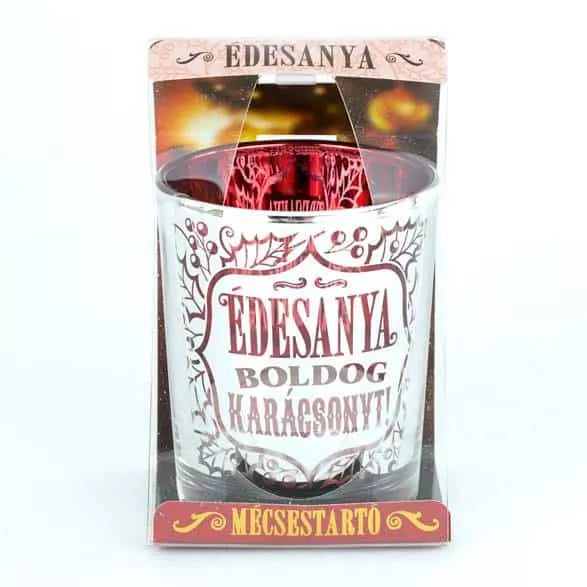 Metálfényű karácsonyi mécsestartó édesanyáknak