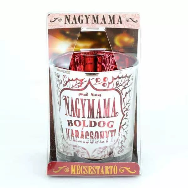 Metálfényű, ezüstös karácsonyi mécsestartó nagymamáknak