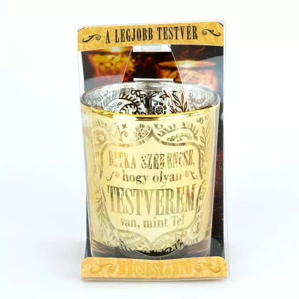 Metálfényű, arany színű karácsonyi mécsestartó testvérnek