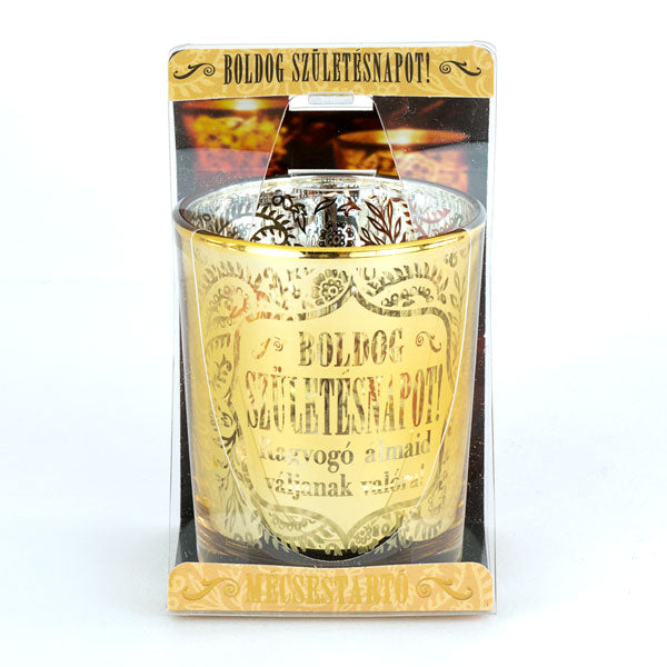Boldog születésnapot - arany színű, szülinapi mécsestartó