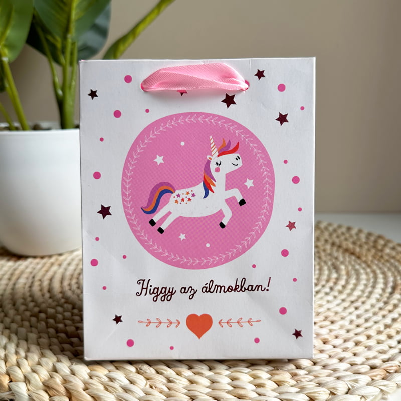 Rózsaszín unikornisos ajándéktasak
