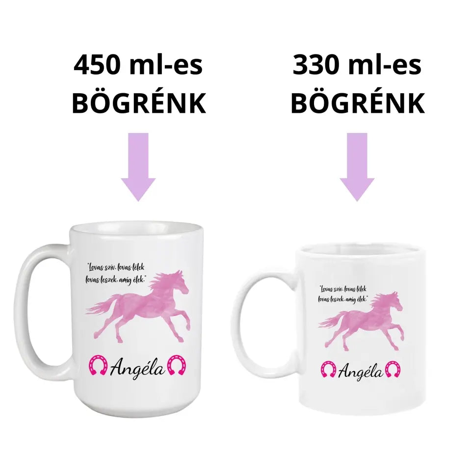 Egyedi lovas bögre - ajándék lányoknak 2 méretben