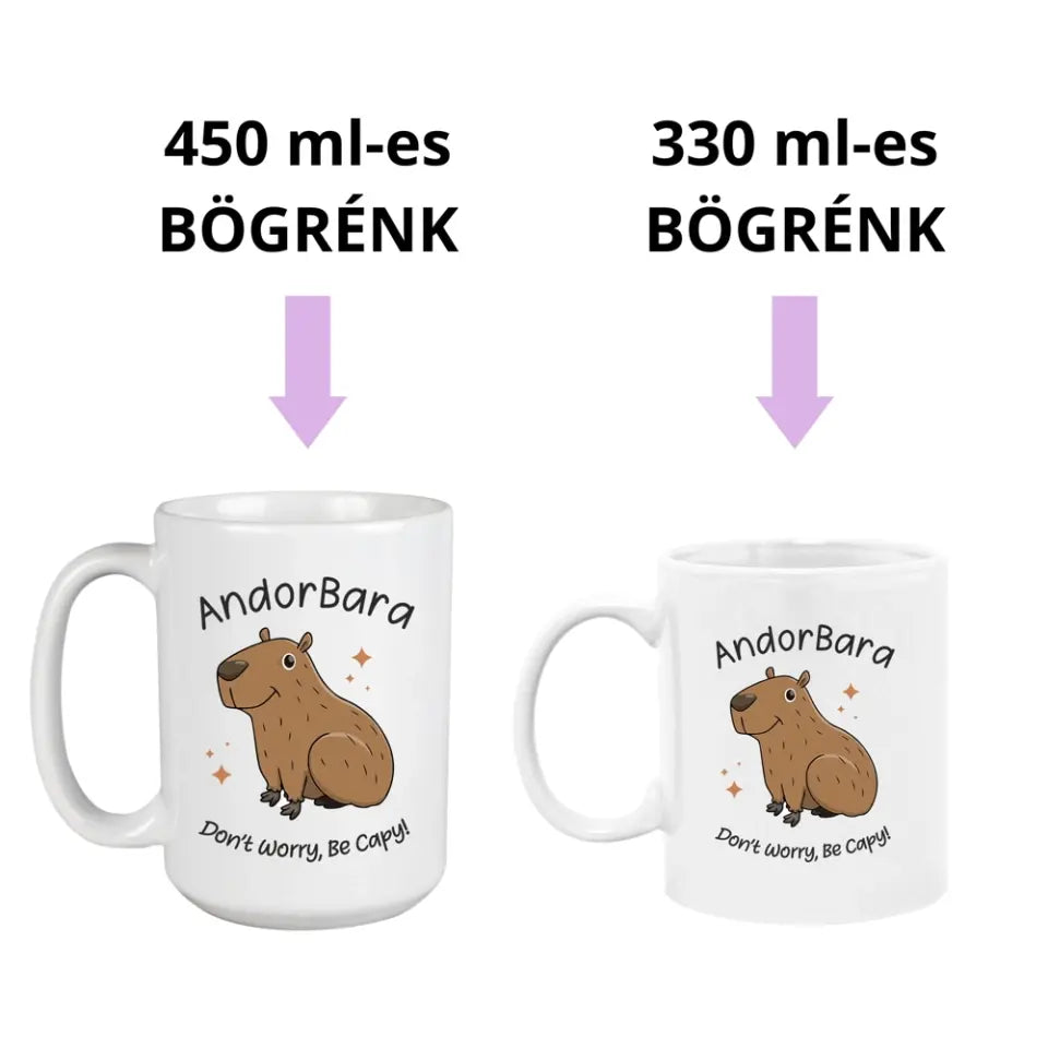 Egyedi capybarás bögre - saját névvel 2 méretben