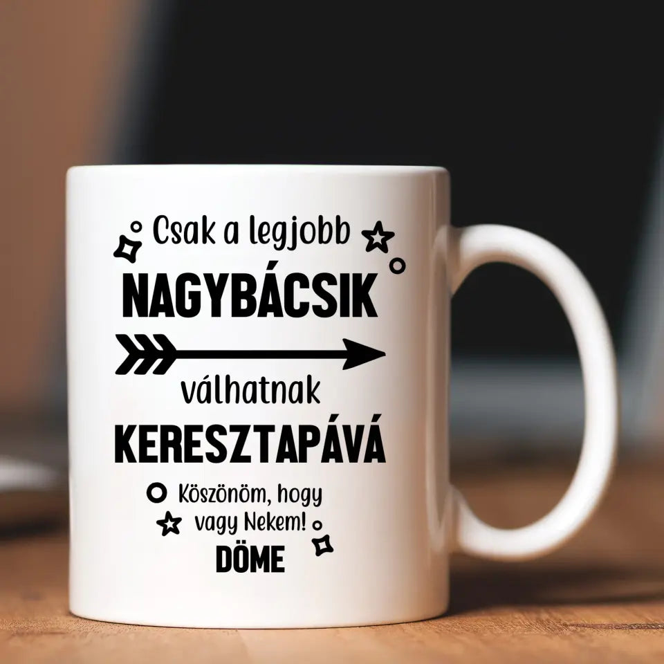 Keresztszülő ajándék - egyedi bögre keresztapának 