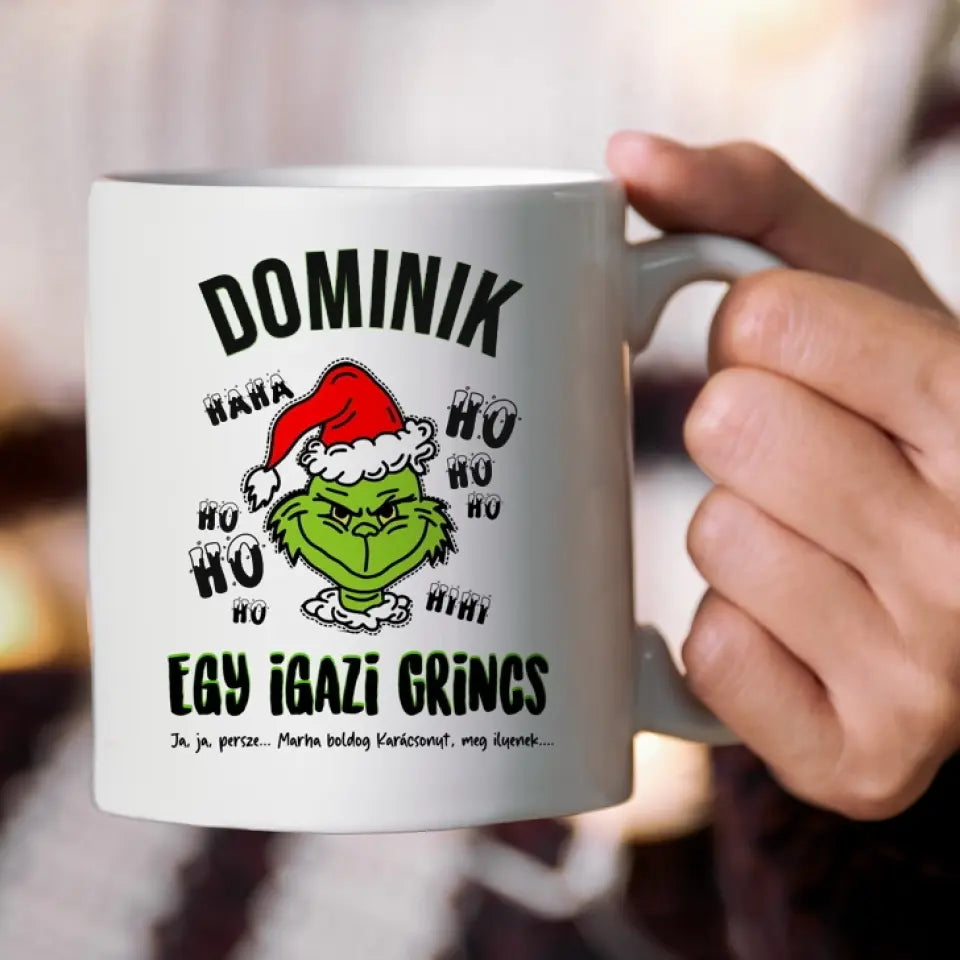 Grincses bögre, saját névvel - vicces karácsonyi ajándék