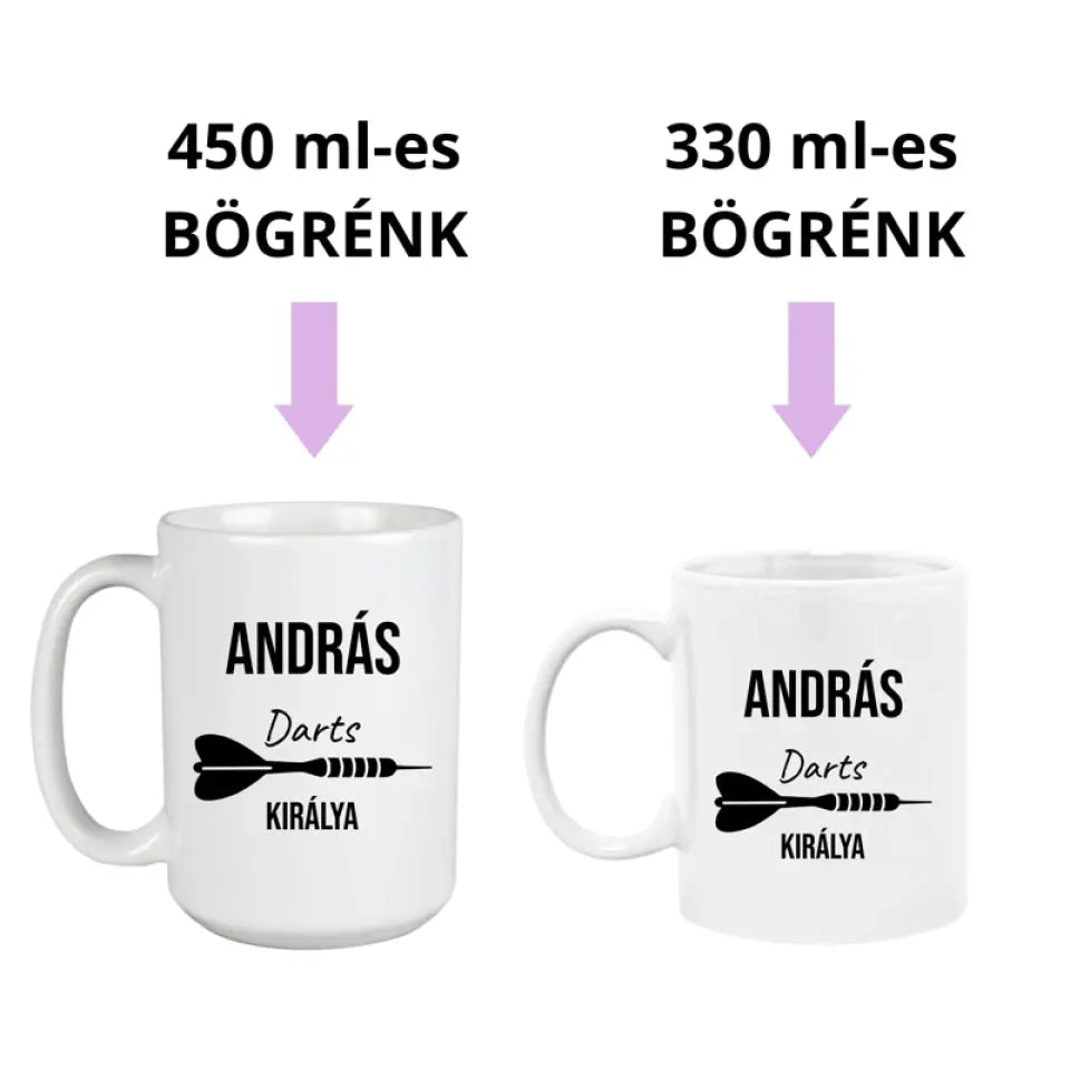 Darts királya - dartsos bögre, 2 méretben