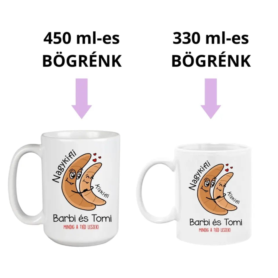 Kiskifli és nagykifli - valentin napi bögre pároknak 2 méretben