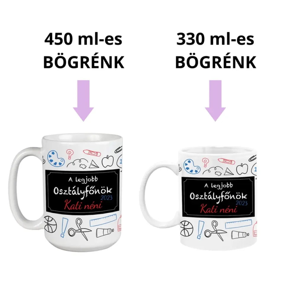 Ajándék osztályfőnöknek, egyedi kerámia bögre 2 méretben
