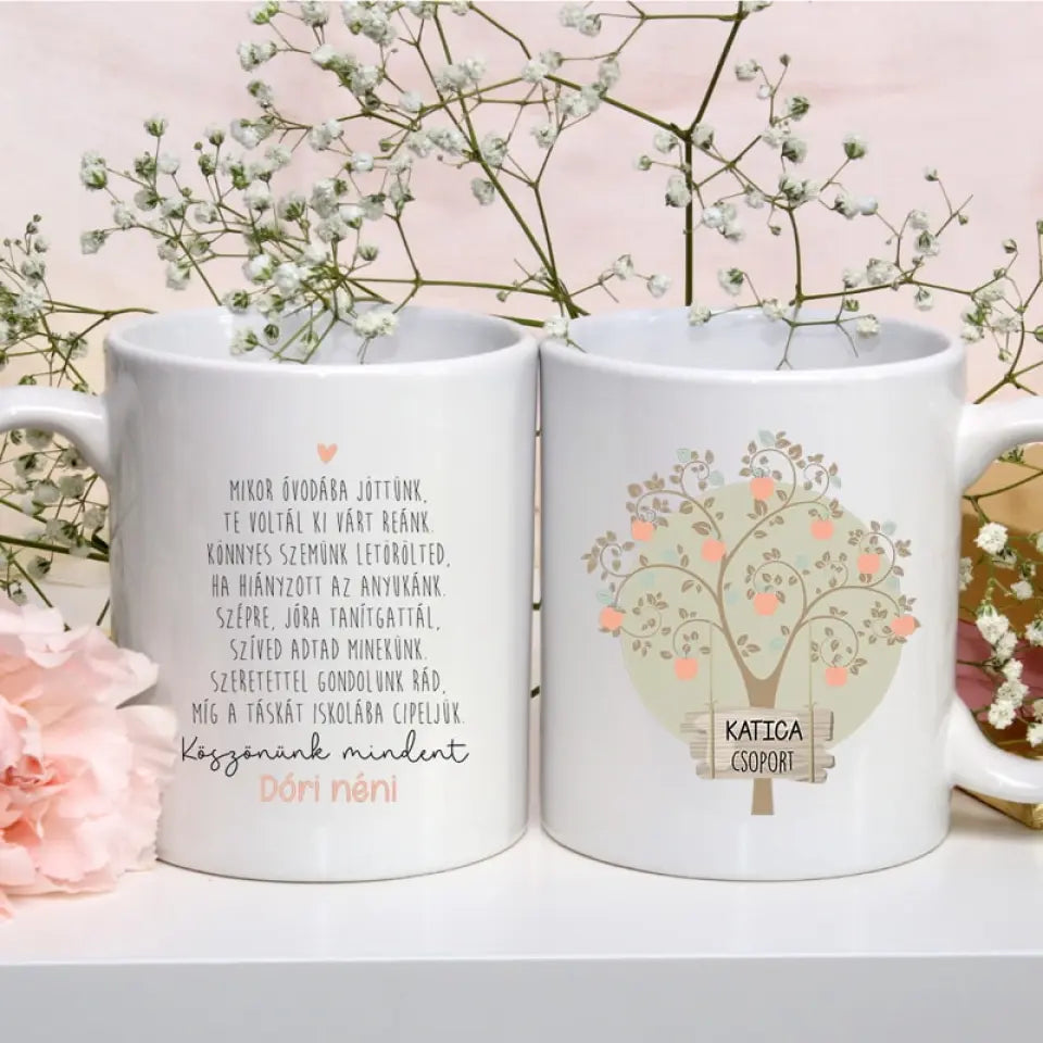 Ballagási ajándék ovónéniknek - gyerekneves kerámia bögre