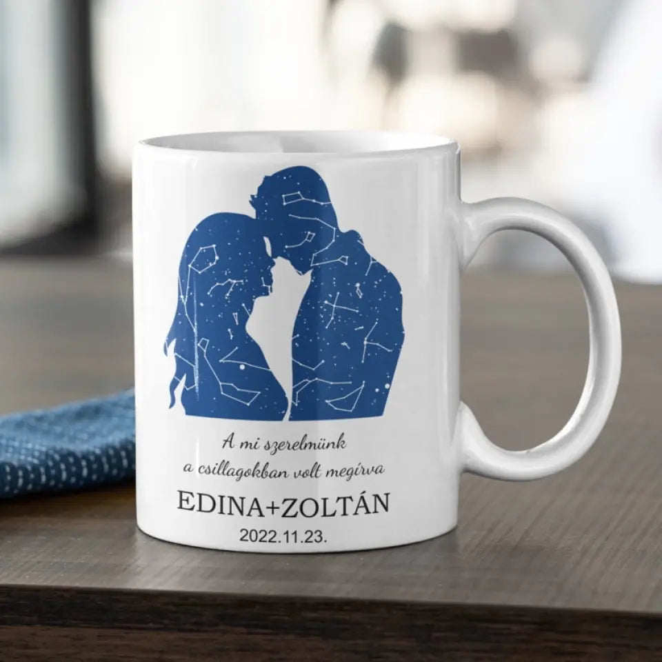 Szerelmes pár bögre, egyedi csillagállással