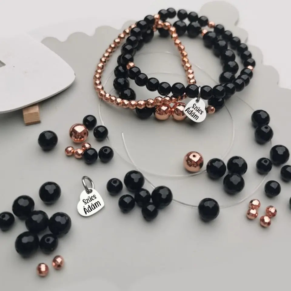 Rose gold-Ónix ásvány karkötő szett: csináld magad ékszer, egyedi ajándék