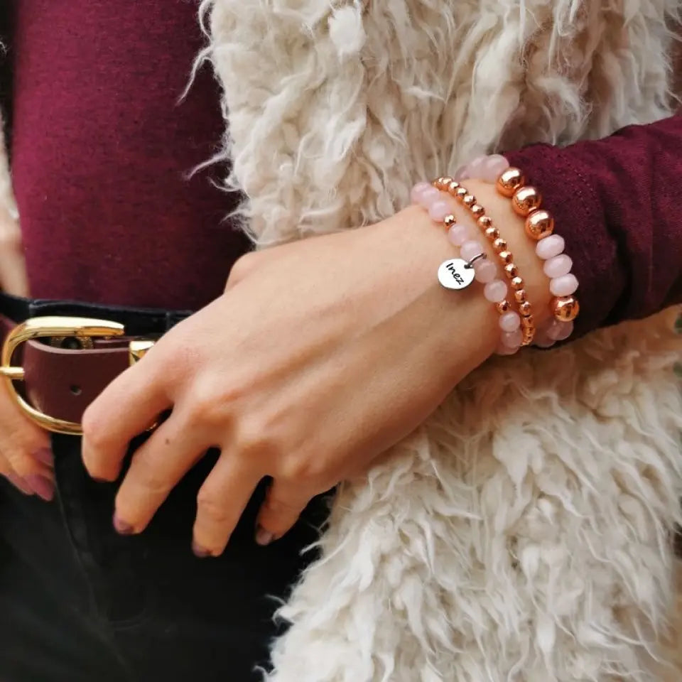 Rose gold-Rózsakvarc ásvány karkötő szett: csináld magad ékszer, egyedi ajándék