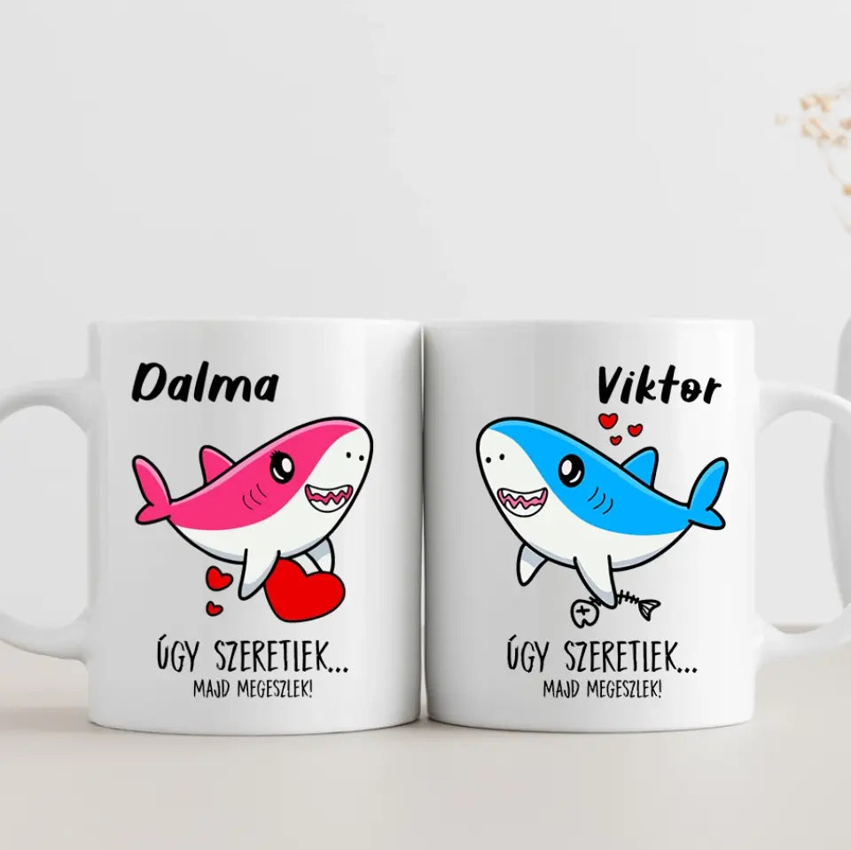 Valentin napi bögre pár - cuki cápákkal