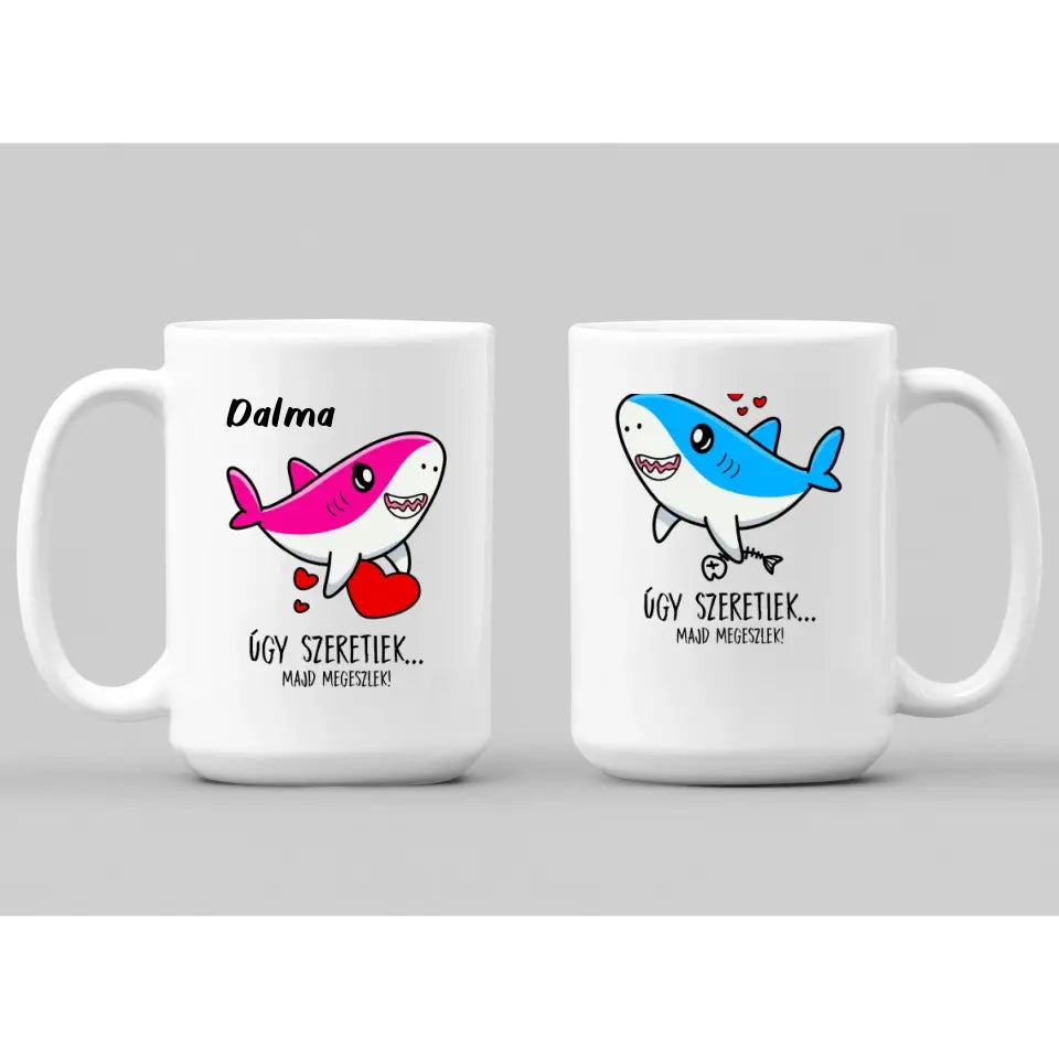 Valentin napi bögre pár - cuki cápákkal, pároknak
