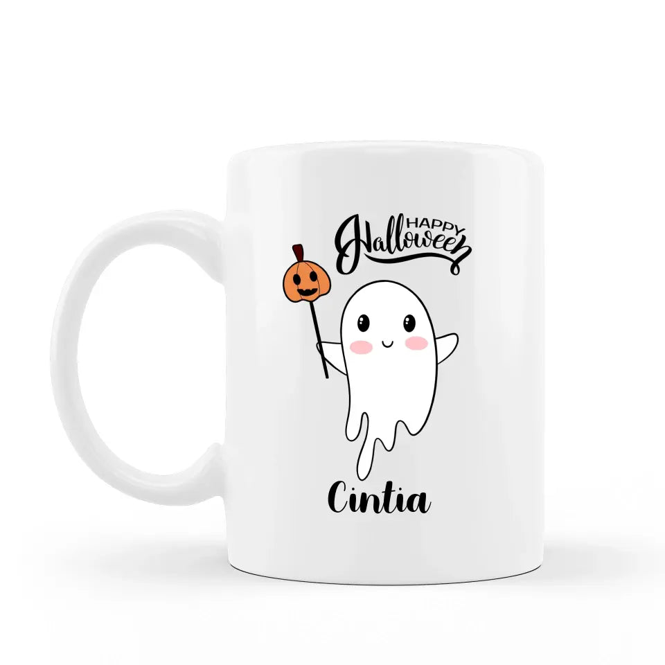 Szellemes, halloweeni bögre, aranyos frafikával