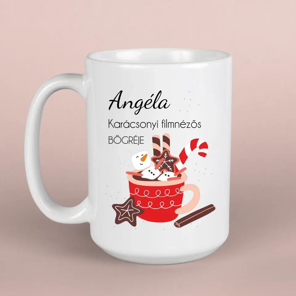 Karácsonyi filmnézős bögre, egyedi ajándék