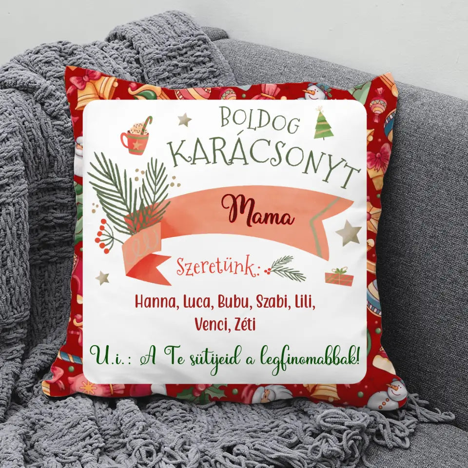 Karácsonyi párna nagymamáknak az unokák nevével