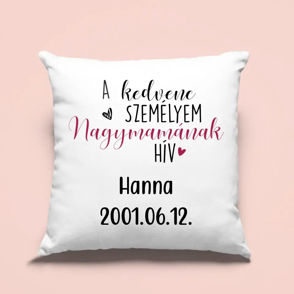 Nagymama kedvencei – párna nagymamának az unoka nevével