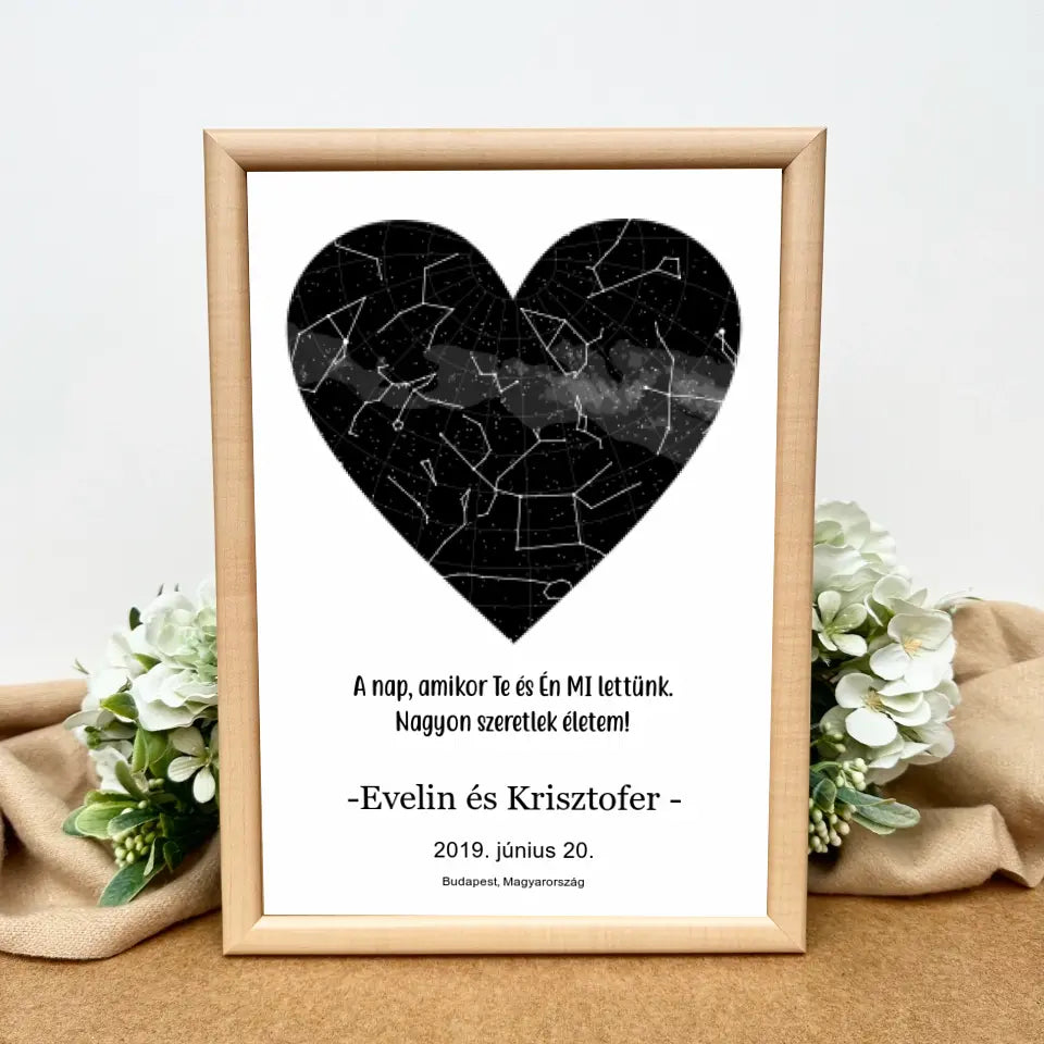 Csillagtérkép ajándék | szívecskés kiadás, szerelmes ajándék, romantikus ajándék, ajándék pároknak
