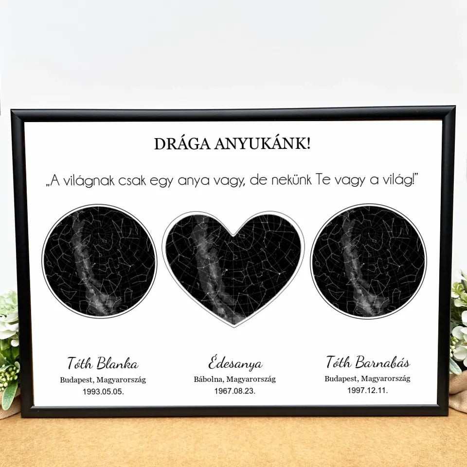 3 csillagállásos, egyedi csillagkép édesanyáknak