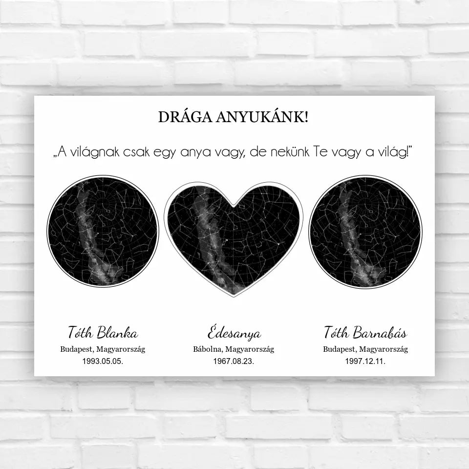 3 csillagállásos, egyedi csillagkép édesanyáknak, anyák napi ajándék