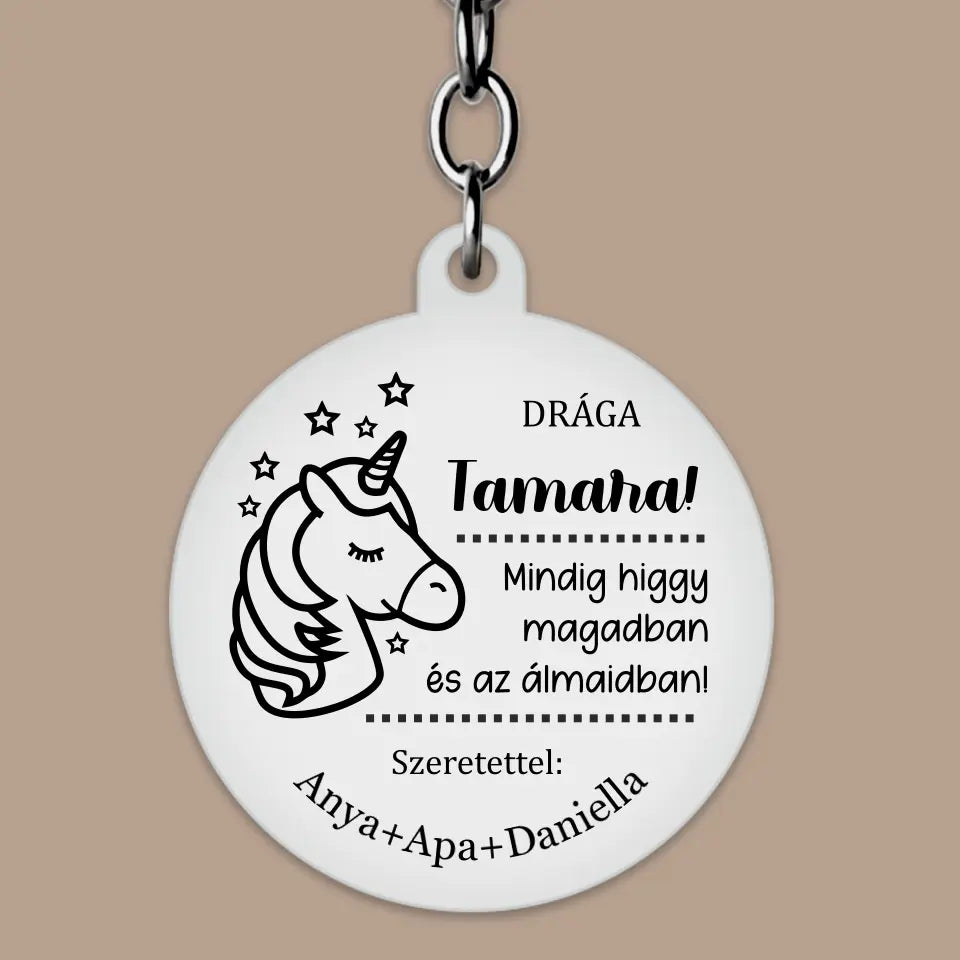 Egyedi, unikornisos kulcstartó, csajos ajándék