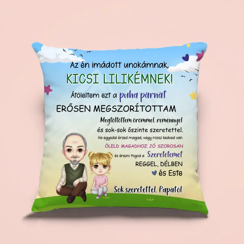 Személyre szabható nagypapás párna unokáknak