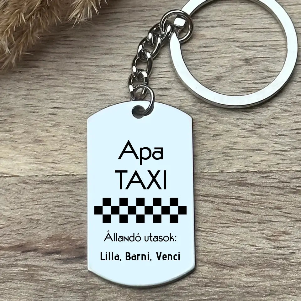 Apa taxi – vicces, gravírozott kulcstartó