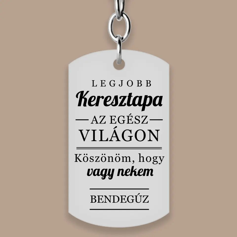 Gravírozott kulcstartó keresztapának, egyedi ajándék