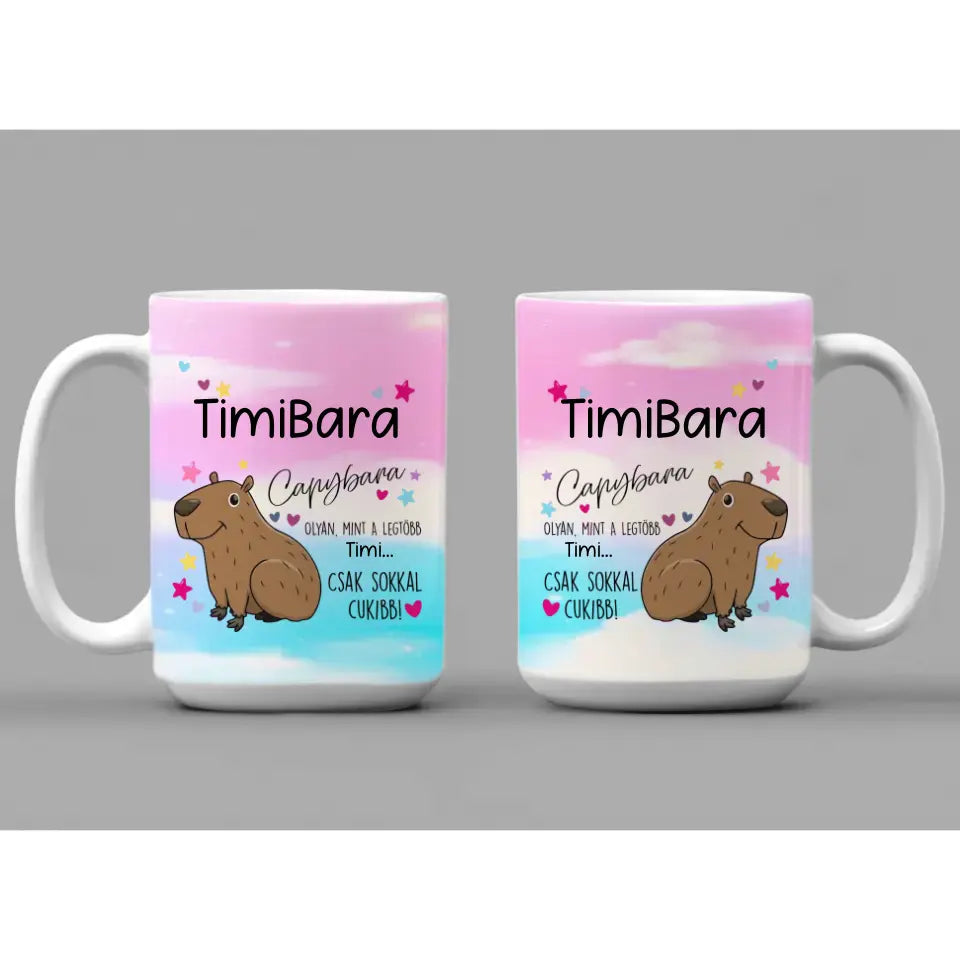 Cuki, színes capybara bögre – saját névvel