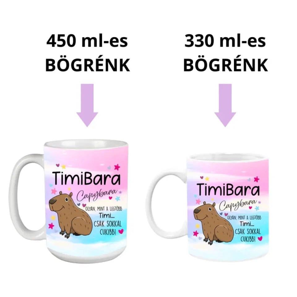 Cuki, színes capybara bögre – saját névvel
