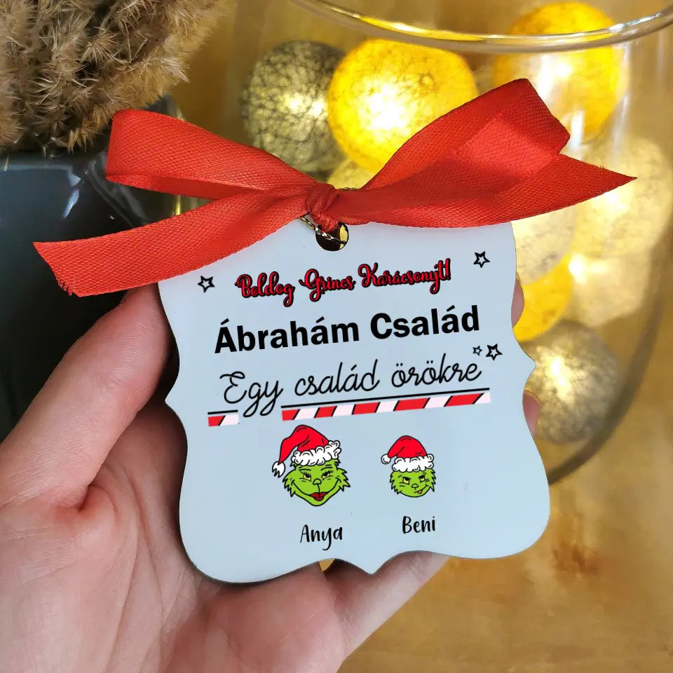 Grincs család karácsonyfadísz, egyedi grafikával