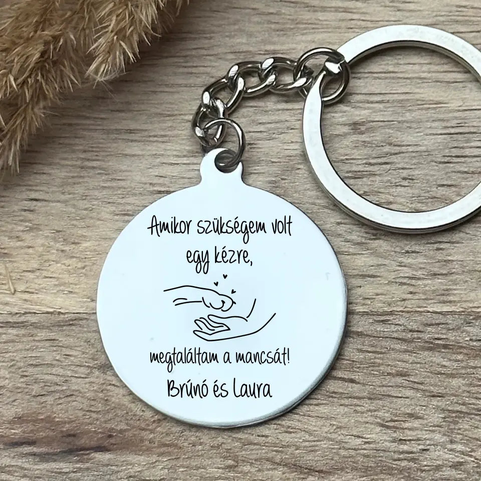 Kutya-gazdi kulcstartó gravírozással