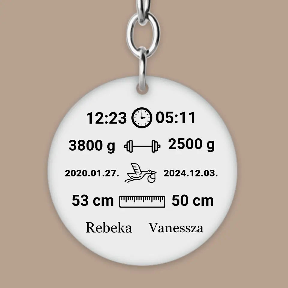 Ajándék babaszületésre - baba emlékőrző kulcstartó két gyermekes