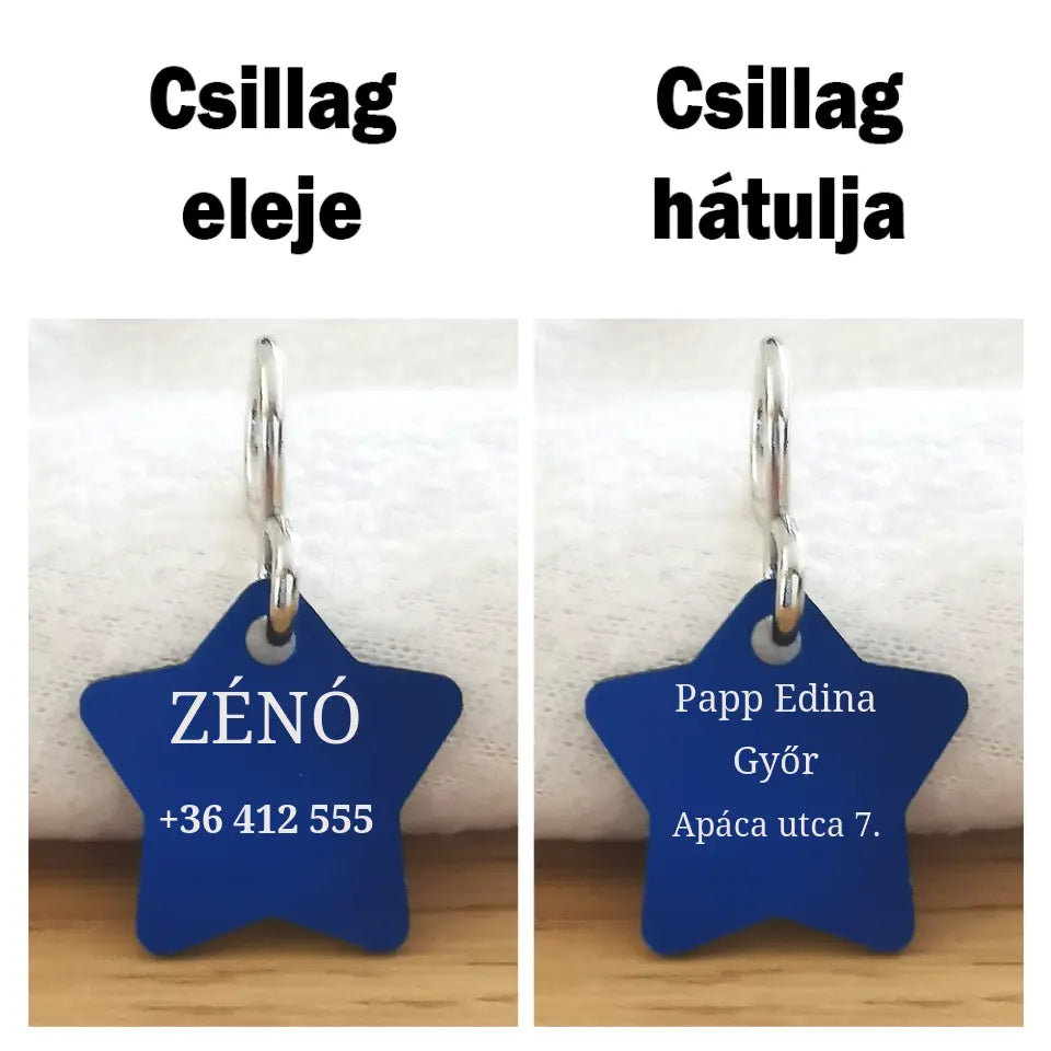 Csillag alakú gravírozott kutyabiléta