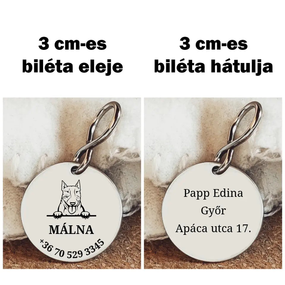 Bull terrier kutyabiléta 2 méretben