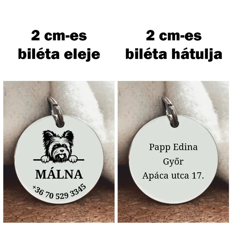 Yorkshire kutya biléta gravírozott
