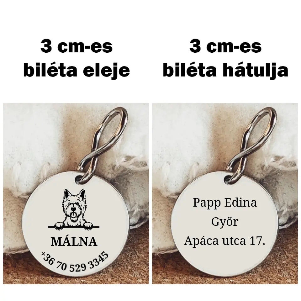 Westie kutya biléta gravírozott medál