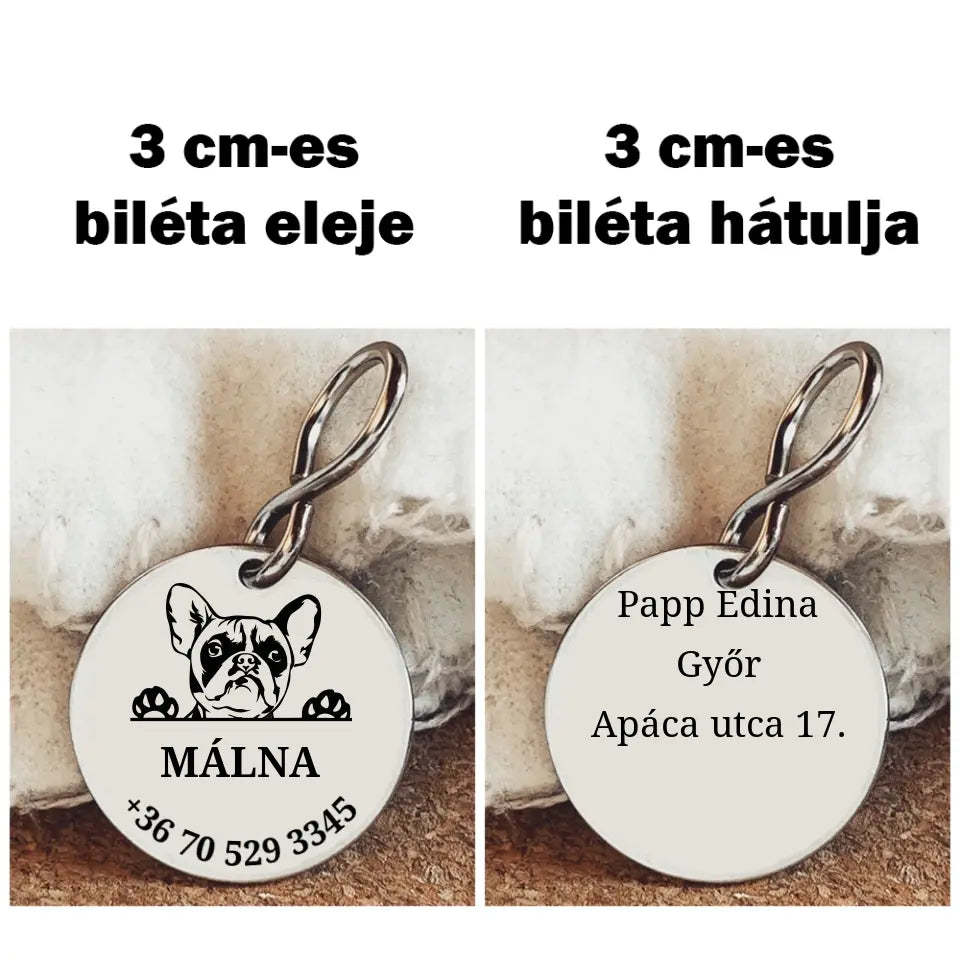 Kutya biléta Francia bulldognak 2 méretben