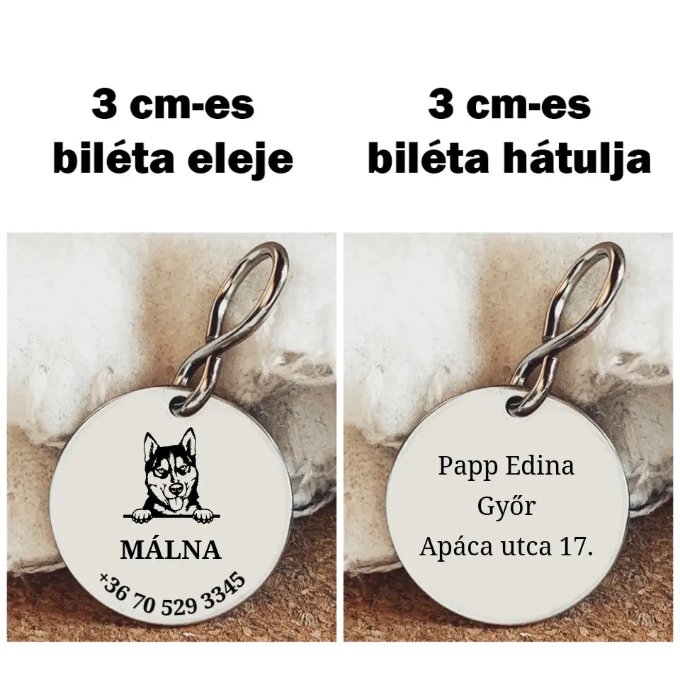  Husky kutya biléta nemesacél medál