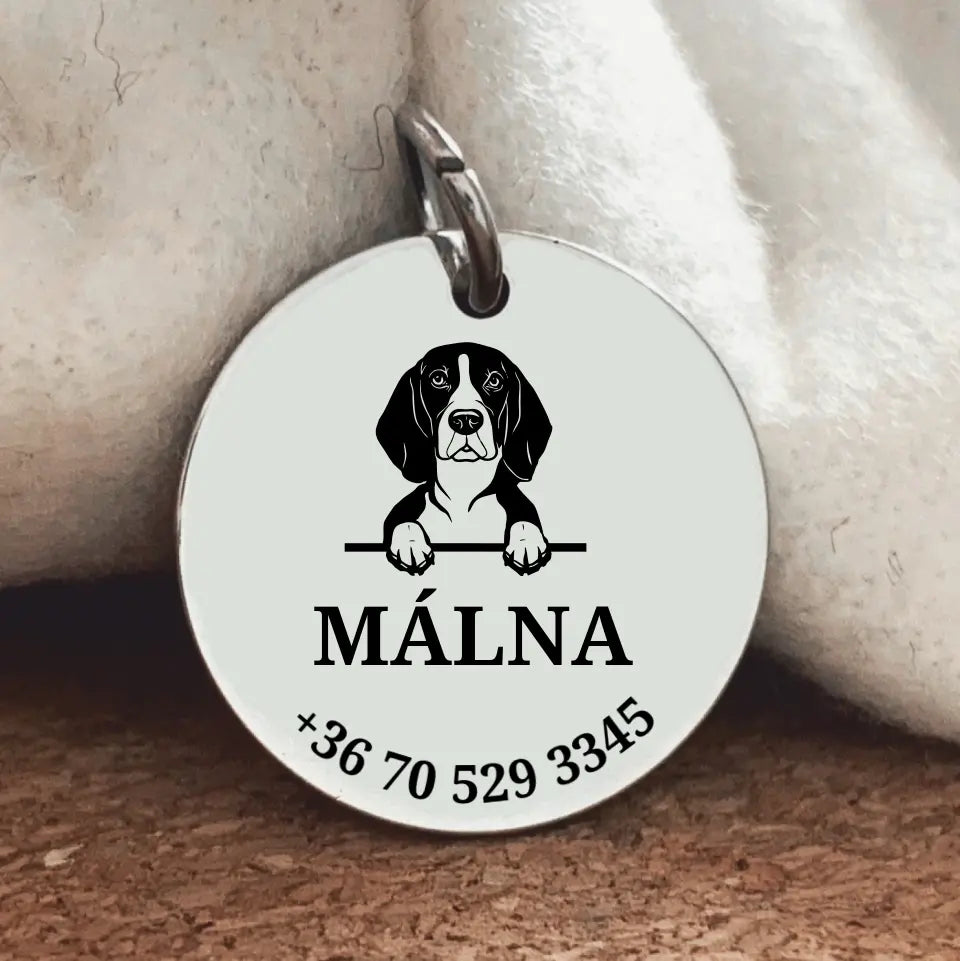 Gravírozott biléta Beagle kutyának egyedi grafikával