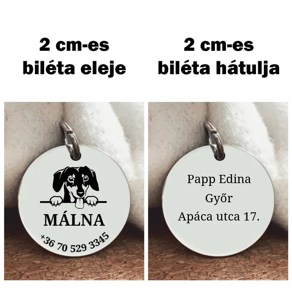  Biléta tacskónak a gazdi adataival