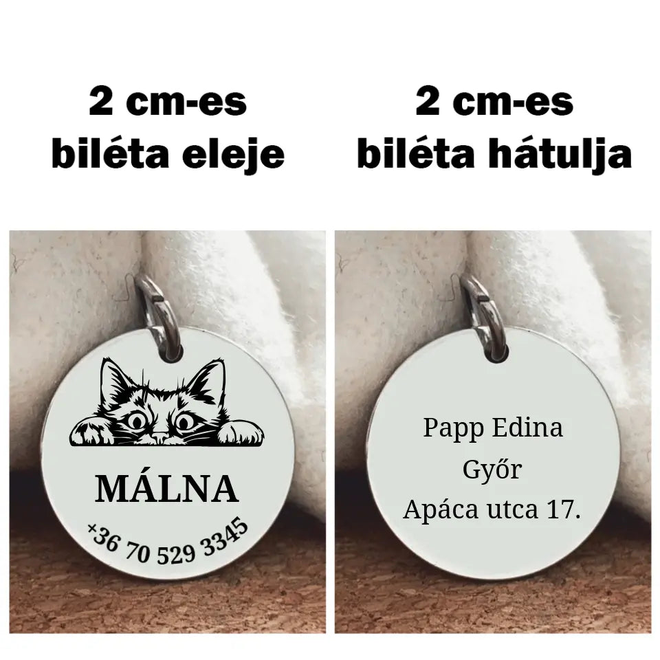 Egyedi medál macskának, gravírozással