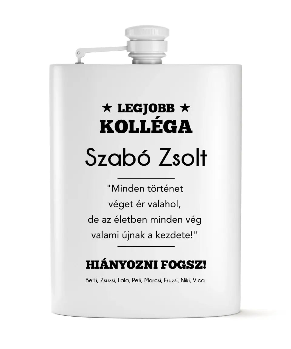 Búcsúajándék kollégáknak – egyedi flaskaszett saját névvel, idézettel