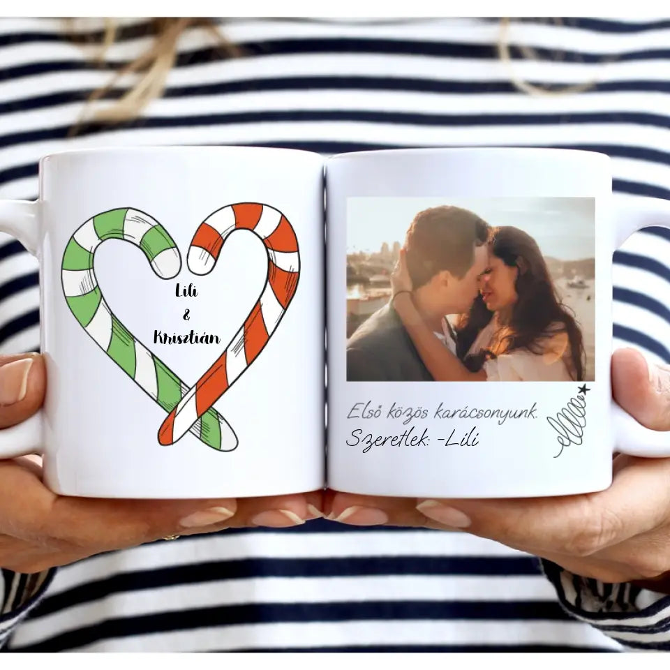 Karácsonyi, fényképes bögre pároknak