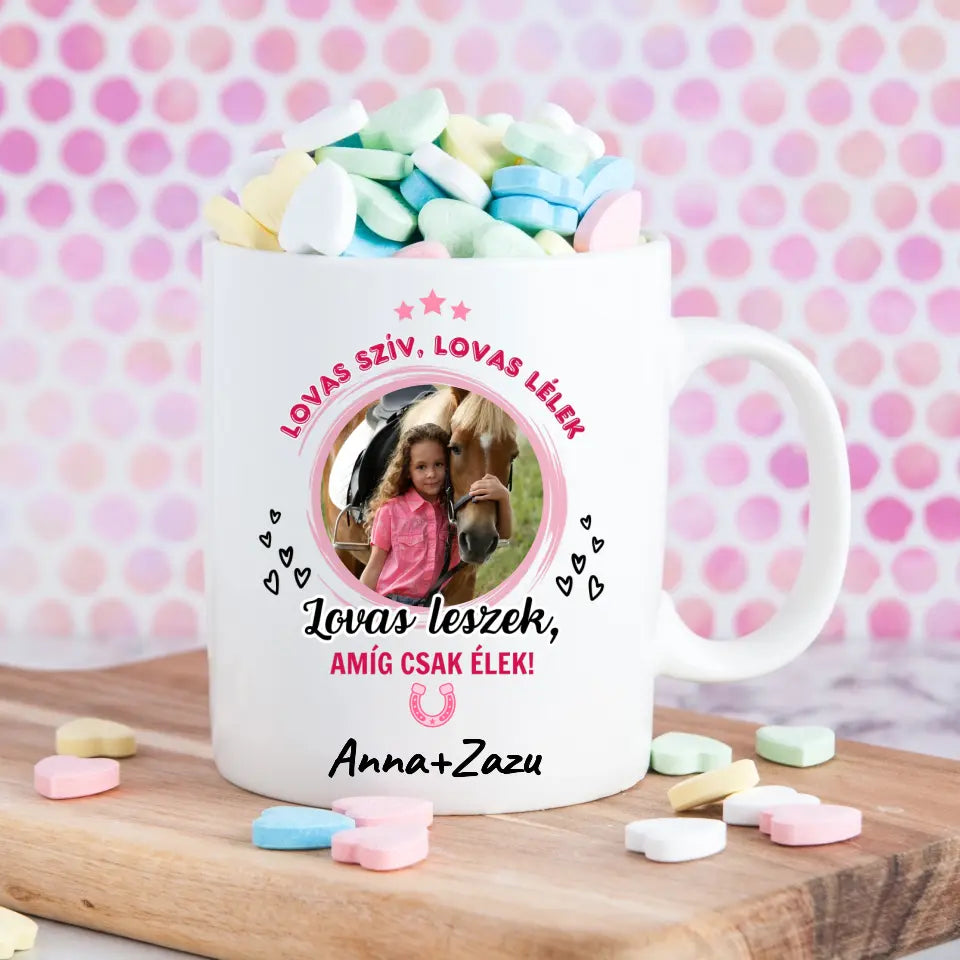 Lovas ajándék kislánynak - fényképes bögre
