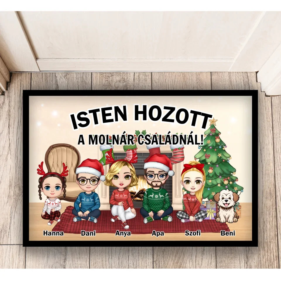 Karácsonyi családos lábtörlő