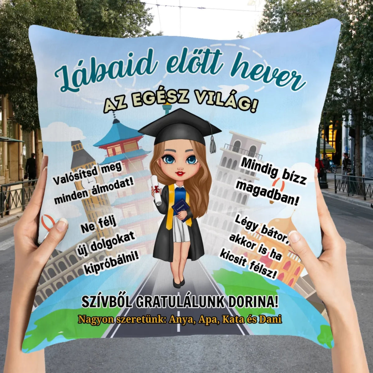 Ballagási ajándék lánynak - személyre szabható párna